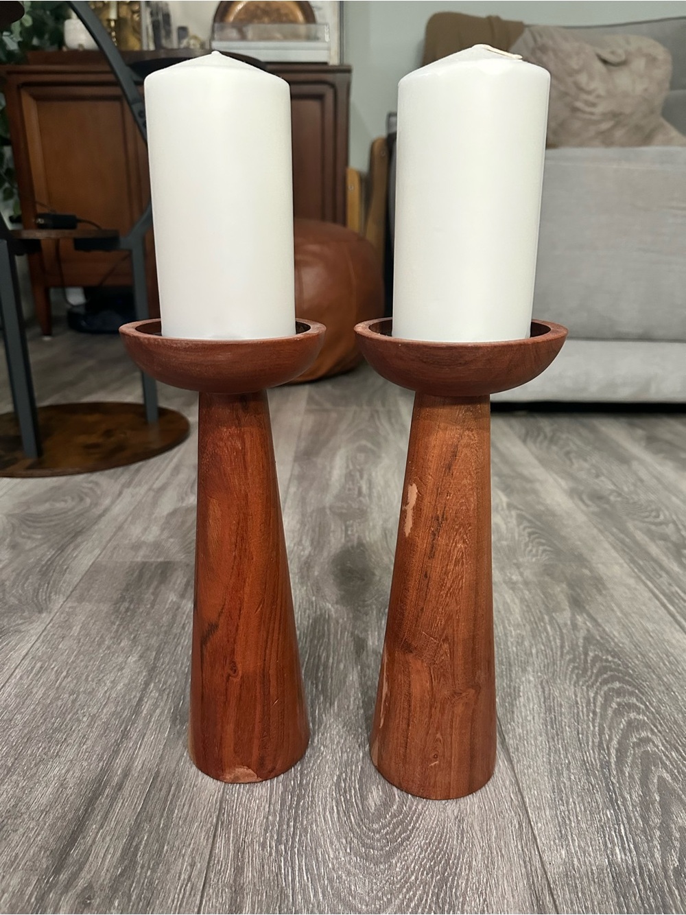 Hand-Carved Wooden Candle Holders - Set of 2
